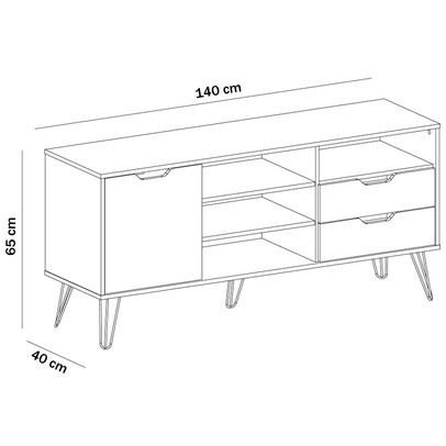 Rack para TV Até 60 Polegadas Estocolmo 1 Porta 2 Gavetas Carvalho/Grafite/Branco/Prata - Artely