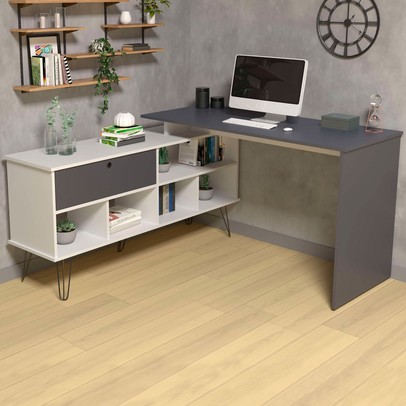 Mesa Escrivaninha Dubai 1 Porta Branco/Grafito - Artany