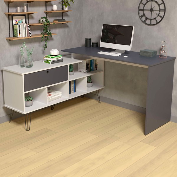 Mesa Escrivaninha Dubai 1 Porta Branco/Grafito - Artany