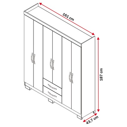 Guarda-Roupa Casal 6 Portas 2 Gavetas Branco New/Rosa Nt5130 - Notável