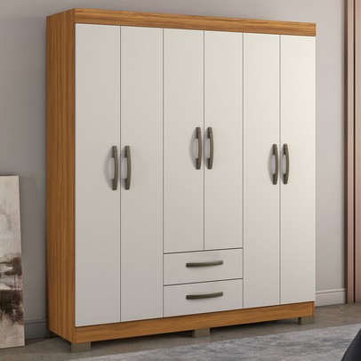 Guarda-Roupa Casal 6 Portas 2 Gavetas Freijó Trend/Off White Nt5130 - Notável