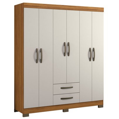 Guarda-Roupa Casal 6 Portas 2 Gavetas Freijó Trend/Off White Nt5130 - Notável