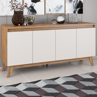 Balcão Buffet Stylo 4 Portas Seda/Off White - Viero Móveis