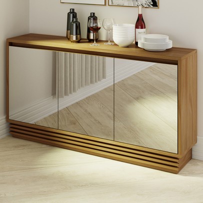 Balcão Buffet 3 Portas 1 Gaveta com Espelho Natural Bb2609 - Tecno Mobili