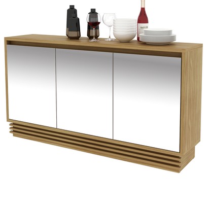 Balcão Buffet 3 Portas 1 Gaveta com Espelho Natural Bb2609 - Tecno Mobili