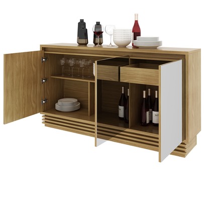 Balcão Buffet 3 Portas 1 Gaveta com Espelho Natural Bb2609 - Tecno Mobili