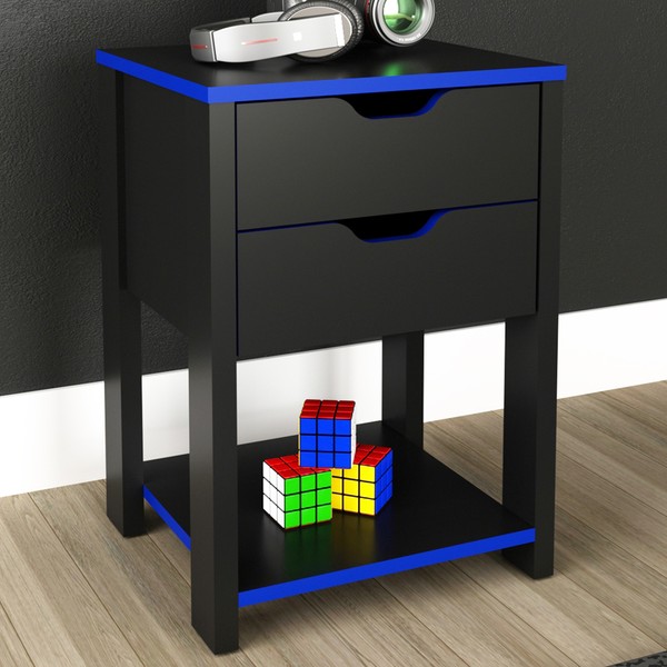 Mesa de Cabeceira 2 Gavetas Preto/Azul Me4163 - Tecnomobili