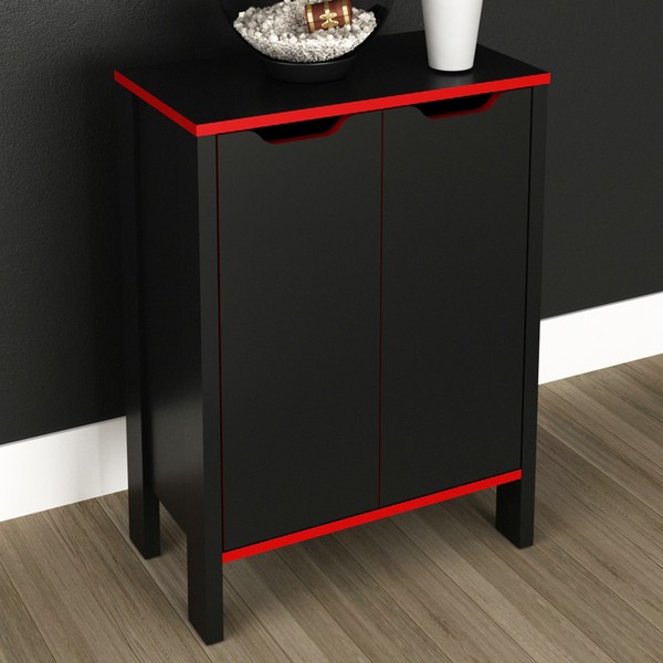 Armário para Escritório 2 Portas Preto/Vermelho Me4164 - Tecno Mobili