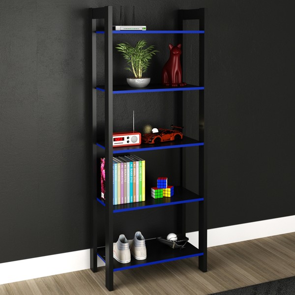 Estante para Livros 5 Prateleiras Preto/Azul Me4166 - Tecno Mobili