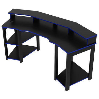 Mesa Gamer para 2 Monitores 3 Prateleiras Preto/Azul Me4167 - Tecno Mobili