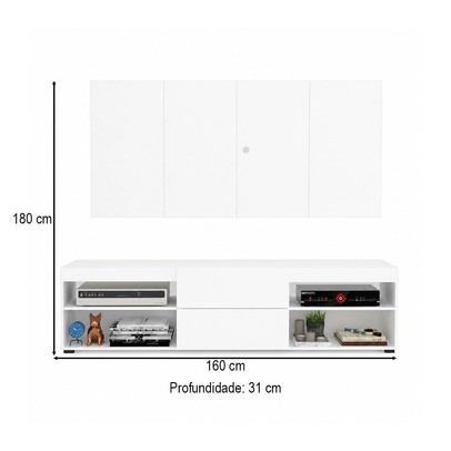 Rack com Painel para TV Até 60 Polegadas Roma 1 Porta 2 Prateleiras Branco - Panorama Móveis