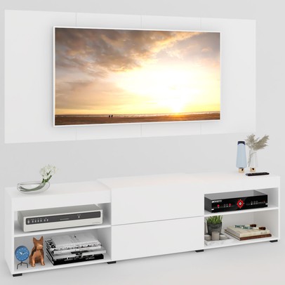 Rack com Painel para TV Até 60 Polegadas Roma 1 Porta 2 Prateleiras Branco - Panorama Móveis