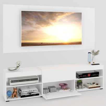 Rack com Painel para TV Até 60 Polegadas Roma 1 Porta 2 Prateleiras Branco - Panorama Móveis