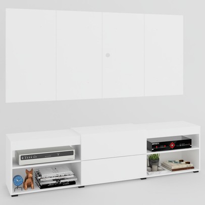 Rack com Painel para TV Até 60 Polegadas Roma 1 Porta 2 Prateleiras Branco - Panorama Móveis