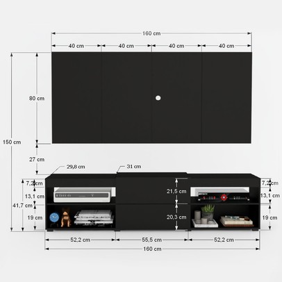 Rack com Painel para TV Até 60 Polegadas Roma 1 Porta 2 Prateleiras Preto - Panorama Móveis