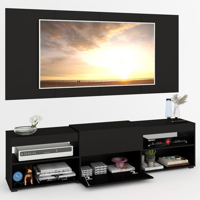 Rack com Painel para TV Até 60 Polegadas Roma 1 Porta 2 Prateleiras Preto - Panorama Móveis