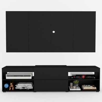Rack com Painel para TV Até 60 Polegadas Roma 1 Porta 2 Prateleiras Preto - Panorama Móveis