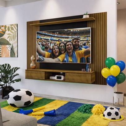 Painel Ripado para TV Até 75 Polegadas Nevada 2 Portas Pinho Ripado/Preto - Artely Móveis