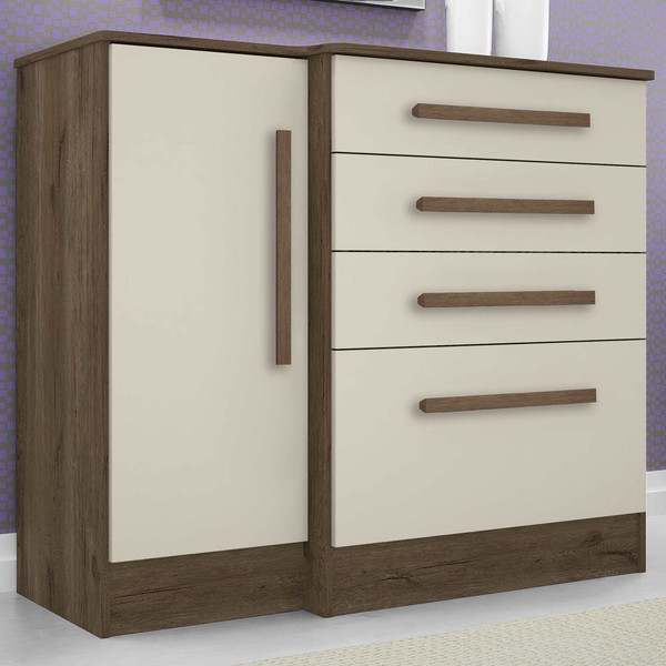 Cômoda Luna 1 Porta 4 Gavetas ébano Rústico/Off White - Qmovi