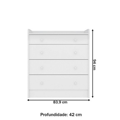 Cômoda Infantil Doce Sonho 4 Gavetas com Trocador Branco - Qmovi
