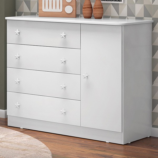 Cômoda Infantil Doce Sonho 1 Porta 4 Gavetas Branco - Qmovi