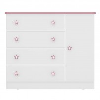 Cômoda Infantil Doce Sonho 1 Porta 4 Gaveta Branco/Rosa - Qmovi