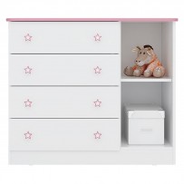 Cômoda Infantil Doce Sonho 1 Porta 4 Gaveta Branco/Rosa - Qmovi