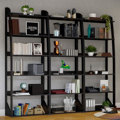 Estante para Livros Singapura 15 Prateleiras Preto - Pnr Móveis
