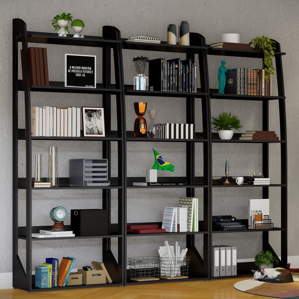 Estante para Livros Singapura 15 Prateleiras Preto - Pnr Móveis