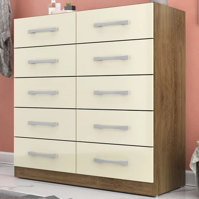Cômoda 10 Gavetas Torres Nature/Off White - Pnr Móveis