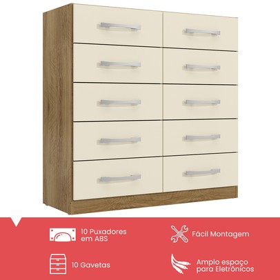 Cômoda 10 Gavetas Torres Nature/Off White - Pnr Móveis