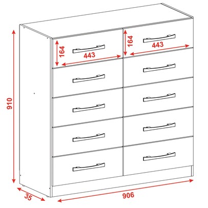 Cômoda 10 Gavetas Torres Nature/Off White - Pnr Móveis