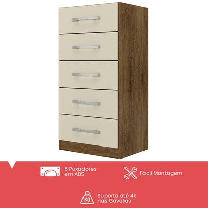Cômoda 5 Gavetas Savana Nature/Off White - Pnr Móveis