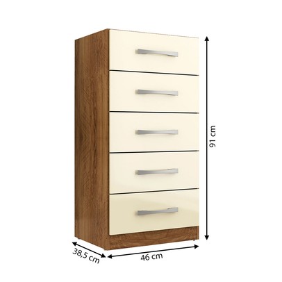 Cômoda 5 Gavetas Savana Nature/Off White - Pnr Móveis