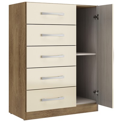 Cômoda 5 Gavetas 1 Porta Corais Nature/Off White - Pnr Móveis