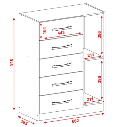 Cômoda 5 Gavetas 1 Porta Corais Nature/Off White - Pnr Móveis