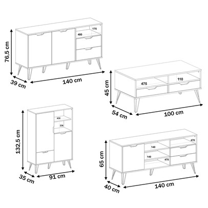 Sala de Estar Completa para TV Até 60 Polegadas Estocolmo Carvalho/Grafite- Artely Móveis