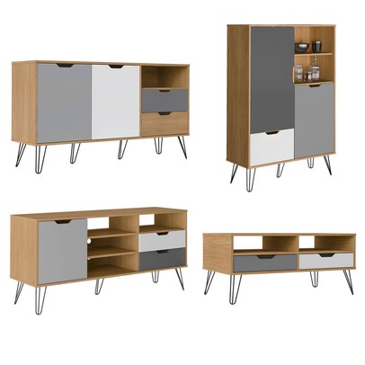 Sala de Estar Completa para TV Até 60 Polegadas Estocolmo Carvalho/Grafite- Artely Móveis