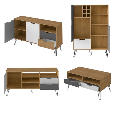 Sala de Estar Completa para TV Até 60 Polegadas Estocolmo Carvalho/Grafite- Artely Móveis