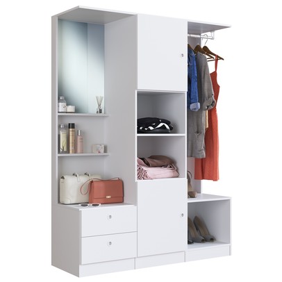 Guarda-Roupa Solteiro 2 Portas 2 Gavetas com Espelho Branco Gr1400 - Art In Móveis