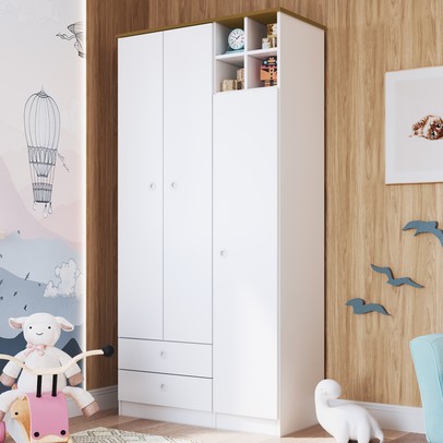 Guarda-Roupa Infantil House 3 Portas 2 Gavetas Branco - Art In Móveis