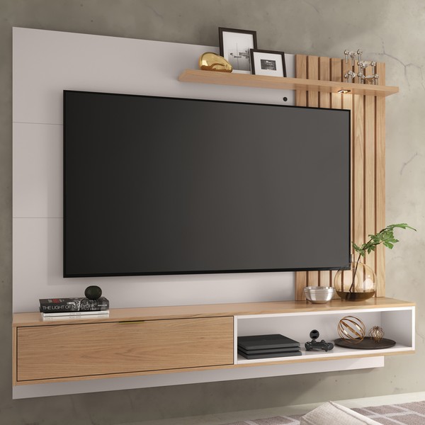Painel para TV Até 65 Polegadas Tocantins 1 Porta 1 Prateleira Off White/Freijó - Colibri