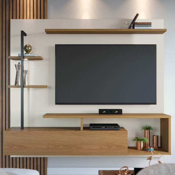 Painel para TV Até 58 Polegadas com Led Maragogi 1 Porta Off White/Freijó - Colibri