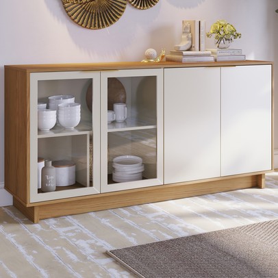 Balcão Buffet Vitoria 4 Portas Freijó/Off White - Colibri