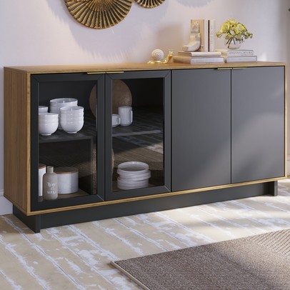 Balcão Buffet Vitoria 4 Portas Noce Milano/Preto Fosco - Colibri