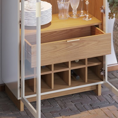 Cristaleira Guanabara 2 Portas 1 Gaveta Off White/Freijó - Colibri