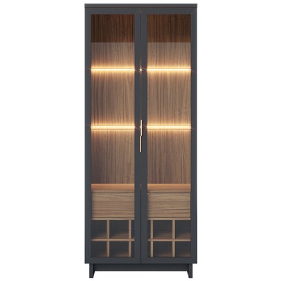 Cristaleira Guanabara 2 Portas 1 Gaveta Preto Fosco/Noce Milano - Colibri