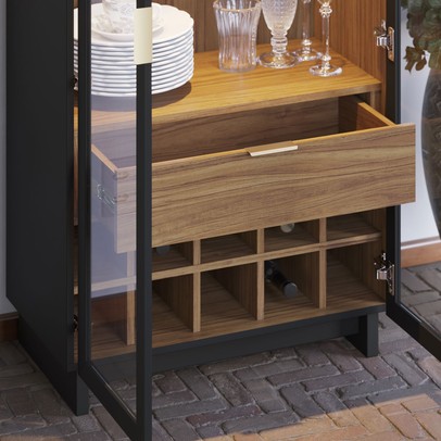 Cristaleira Guanabara 2 Portas 1 Gaveta Preto Fosco/Noce Milano - Colibri