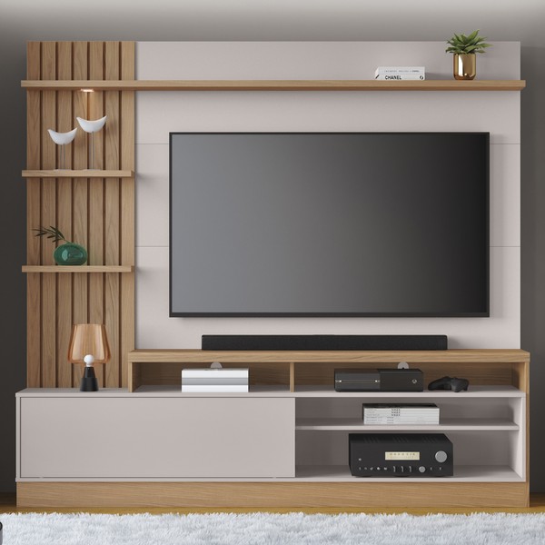 Estante para TV Até 65 Polegadas Maceió 1 Porta com Led Freijó/Off White - Colibri