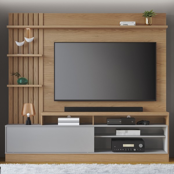 Estante para TV Até 65 Polegadas Maceió 1 Porta com Led Freijó/Cinza Fosco - Colibri